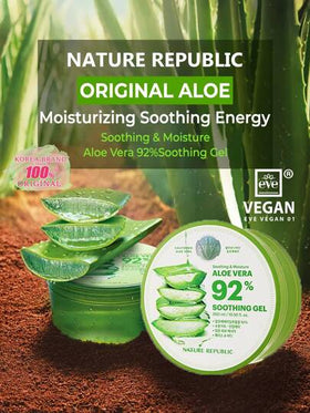 NATURE REPUBLIC جل الصبار المرطب المهدئ الجديد، ذو قوام الجيلي الشفاف، يبرد فوراً ويرطب ويهدئ، غطاء محكم لمنع التسرب، ينعش البشرة بعد التمرين، مثالي كأساس قبل المكياج، إنقاذ لمناخ جاف، للجسم والوجه، مستحضرات تجميل كورية، 300 مل/10.56 أونصة سائلة