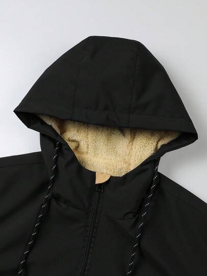 Manfinity Homme جاكيت هوديي من الفليس مطبوع عليها حرف بقصة فضفاضة للرجال