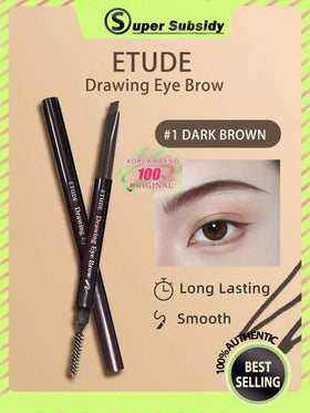 ETUDE قلم حواجب 0.25 جرام/0.01 أونصة #1 بني داكن، لون دائم، يخلق مكياج حواجب طبيعي للاستخدام اليومي، مستحضرات تجميل كورية، طقم هدايا