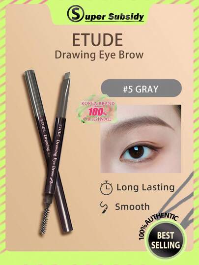 ETUDE قلم حواجب 0.25 جرام/0.01 أونصة رقم 5 رمادي، لون دائم، يخلق مكياج حواجب طبيعي وناعم للاستخدام اليومي، مستحضرات تجميل كورية، طقم هدايا