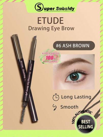 ETUDE قلم حواجب بني رمادي 0.25 جرام/#6، لون دائم، يخلق مكياج حواجب طبيعي ناعم للاستخدام اليومي، مستحضرات تجميل كورية، تغليف هدية، 0.25 جرام/0.01 أونصة