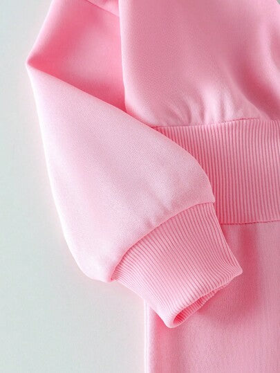 Elladie kids جمبسوت رياضية كاجوال يومية للبنات، بأكمام طويلة وغطاء للرأس وسحاب، بوردي، بخصر مرن وسحاب، بسيطة وراحة، خريفية