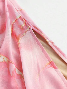 SHEIN فستان ميدي مريح للفتيات المراهقات بخصر مشدود وأكتاف مكشوفة، تصميم بسيط وعصري