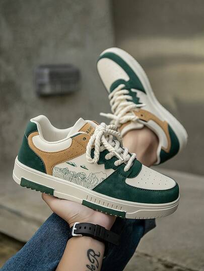 أحذية رياضية كاجوال مسطحة للرجال بطبعات عشوائية وألوان متباينة، أحذية رياضية كاجوال شخصية بتصميم رقعي للاستخدام الخارجي، أحذية للأزواج، مناسبة للجينز وملابس النشاط