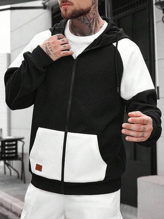 Manfinity CasualCool بلوزة رياضية كاجوال فضفاضة مع سحاب وقبعة ذات سير للرجال، بتصميم ألوان متباينة