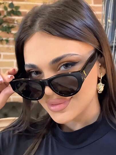 زوج من نظارات المرأة ذات الإطار الصغير بتصميم عين القط البيضاوي، مناسبة لجميع المواسم، مثالية للعطلات والسفر والشاطئ والتصوير الخارجي، بتصميم مقعر، تتناسب مع ملابس أنماط الإنستغرام، إكسسوار نظارات مثالي