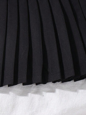 SHEIN Elladie kids فستان أنيق للفتيات الصغيرات مزين بزهرة بيضاء، قبة دائرية سوداء، أكمام طويلة، قاعدة منسدلة، مريح وأنيق، مناسب للخريف والشتاء