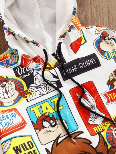 Looney Tunes X Manfinity Manfinity Joysei بلوزة هودي بأكمام طويلة ورسوم كرتونية مع سحاب للرجال