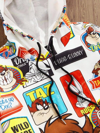 Looney Tunes X Manfinity Manfinity Joysei بلوزة هودي بأكمام طويلة ورسوم كرتونية مع سحاب للرجال