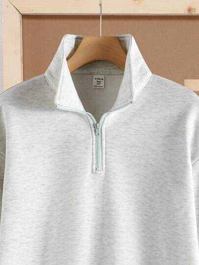 SHEIN مجموعة بنطال وبلوزة رياضية للمراهقين الذكور، بياقة عمودية رمادية بتصميم بسيط وعملي، طراز كولومبي كاجوال، مريح وأنيق، قماش ناعم، مناسب للارتداء اليومي، المدرسة، الخروجات، الأنشطة الخارجية، خريف/شتاء