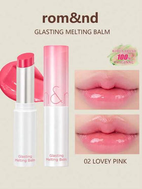 Rom&nd رومان GLASTING بلسم شفاه ذائب، GLASTING 02 وردي جميل، طبقة ذائبة خفيفة الوزن، لمعة هالو ناعمة، التصاق شفاه قابل للتنفس، جيلي خوخ شفاف، غبار نجمي وردي أنيق، أكسجين نعناع مثلج، بلسم شفاه محمول SOS، سر مكياج عاري، مستحضرات تجميل كورية