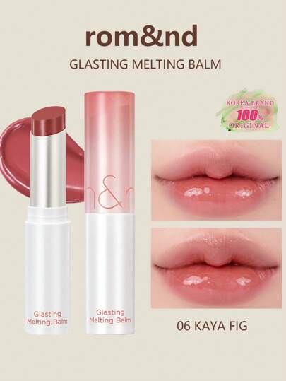 Rom&nd روماند GLASTING صبغة شفاه ذائبة، درجات الألوان: غلاستينغ 06 كايا فيج، طبقة جلدية هوائية ذائبة، بريق مضبب، التصاق شفاه منعش، جيلي خوخ شفاف، نجوم وردية باردة، نعناع مثلج أكسجيني