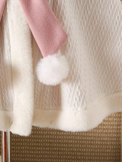 SHEIN Explorewe معطف شتوي أنيق للفتيات مزين بياقة فرو مزيفة وفيونكة، كاب شتوي للفتيات مع فرو مزيف وفيونكة