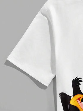 Looney Tunes X Manfinity Manfinity Joysei قميص تي شيرت قصير الأكمام كاجوال مطبوع برسوم كرتونية حيوانية للرجال، صيفي