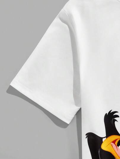 Looney Tunes X Manfinity Manfinity Joysei قميص تي شيرت قصير الأكمام كاجوال مطبوع برسوم كرتونية حيوانية للرجال، صيفي