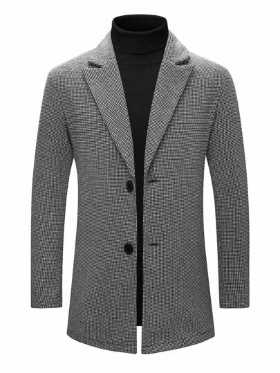 Manfinity Homme معطف كاجوال أحادي الصدر بياقة مربعات وأكمام طويلة للرجال