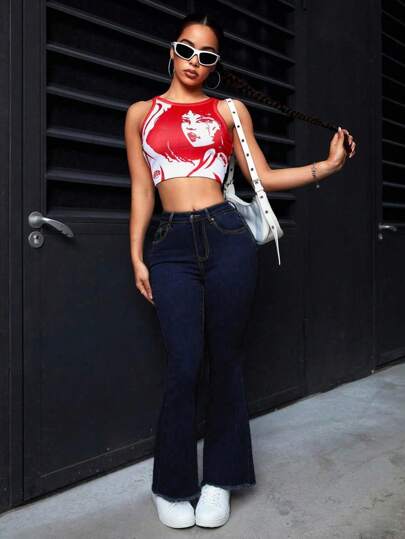 SHEIN PETITE بنطلون جينز نسائي أزرق داكن بلون واحد بجيوب وأزرار، ملابس يومية عادية
