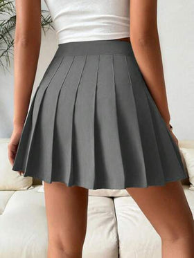 SHEIN PETITE تنورة/شورت مطوي بلون أحادي للنساء، أسلوب بريبي Y2K للارتداء اليومي، ربيع/صيف