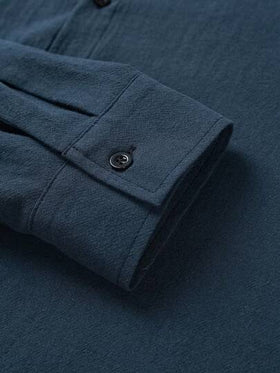 ملابس علوية رجالي على طراز العملة القديمة من GloMan - ملابس علوية أكمام طويلة بأزرار من خليط الكتان والقطن | ملابس علوية رسمي وللمكتب قابل للتنفس | أزرق سادة كلاسيكي | هدية عيد الميلاد له