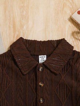 SHEIN Vintaside Kids طقم قميص أكمام قصيرة وشورت للأطفال حديثي الولادة حتى عام واحد، من قماش ملمس مناسب للخروجات الصيفية، مناسب للجنسين