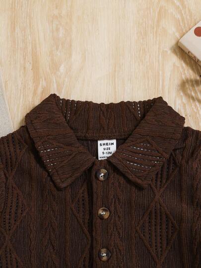 SHEIN Vintaside Kids طقم قميص أكمام قصيرة وشورت للأطفال حديثي الولادة حتى عام واحد، من قماش ملمس مناسب للخروجات الصيفية، مناسب للجنسين