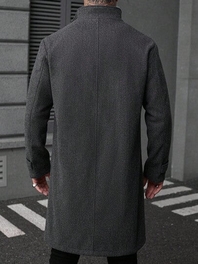 Manfinity CasualCool معطف طويل أنيق بأكمام طويلة وجيب واحد بلون أحادي للرجال