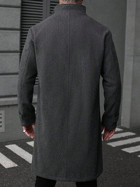 Manfinity CasualCool معطف طويل أنيق بأكمام طويلة وجيب واحد بلون أحادي للرجال