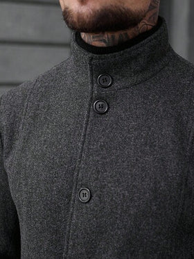 Manfinity CasualCool معطف طويل أنيق بأكمام طويلة وجيب واحد بلون أحادي للرجال