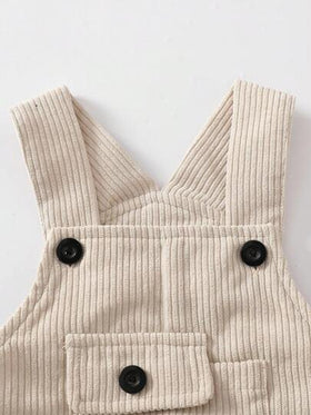 SHEIN Playful Pals مجموعة ملابس للأطفال الرضع الصبيان للربيع/الخريف، تتكون من بلوزة رياضية بياقة طاقم ذات تصميم أسود وأبيض مخطط وبنطال بحمالات بيج بسيط، مناسبة للخروجات والارتداء اليومي والرياضة والحفلات، مجموعة ملابس شتوية مريحة للأطفال الرضع الصبيان، مج