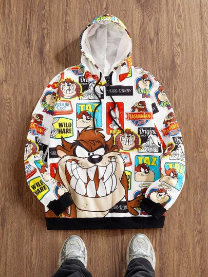 Looney Tunes X Manfinity Manfinity Joysei بلوزة هودي بأكمام طويلة ورسوم كرتونية مع سحاب للرجال