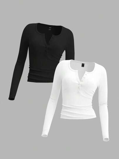 EZwear ملابس علوية أساسي للنساء بأكمام طويلة ضيق وأزرار أمامية، ملابس كاجوال للارتداء اليومي في الربيع، ملابس رمضان