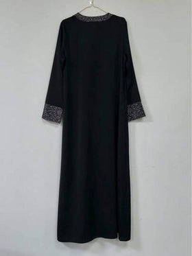 رمضان عباءة طويلة محتشمة للنساء من ماركة GDfashion Najma باللون الأسود، مع تفاصيل حواف وأساور متباينة، فستان إسلامي كاجوال بأكمام طويلة