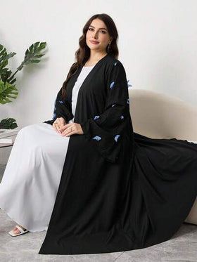 Al Najma عباءة نسائية كبيرة الحجم مطرزة بفراشات ثلاثية الأبعاد، للربيع والصيف