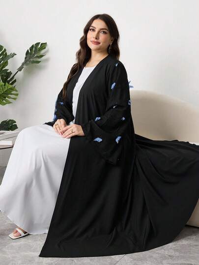 Al Najma عباءة نسائية كبيرة الحجم مطرزة بفراشات ثلاثية الأبعاد، للربيع والصيف