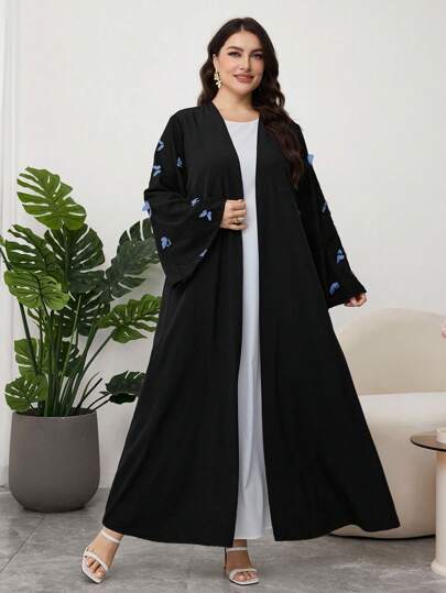 Al Najma عباءة نسائية كبيرة الحجم مطرزة بفراشات ثلاثية الأبعاد، للربيع والصيف