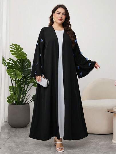 Al Najma عباءة نسائية كبيرة الحجم مطرزة بفراشات ثلاثية الأبعاد، للربيع والصيف