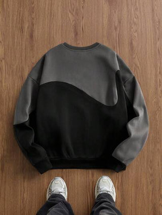 Manfinity Unisex بلوزة رجالية كاجوال بتصميم لوحات ملونة بالتباين، بياقة دائرية وأكمام طويلة، موديل صيفي