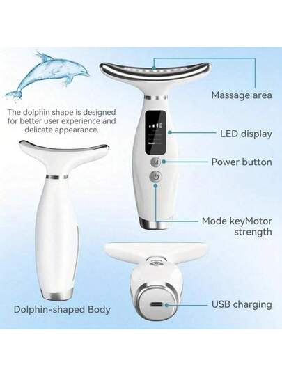 مدلك الوجه المحمول متعدد الألوان، شاشة LED، قابل للشحن عبر USB، وظيفة الاهتزاز للعناية بالوجه والرقبة والكتف - أداة العناية بالبشرة خالية من العطور - هدية رائعة لعيد الأم، واقي الرقبة 400 مللي أمبير