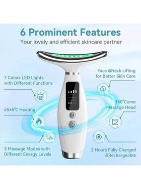 مدلك الوجه المحمول متعدد الألوان، شاشة LED، قابل للشحن عبر USB، وظيفة الاهتزاز للعناية بالوجه والرقبة والكتف - أداة العناية بالبشرة خالية من العطور - هدية رائعة لعيد الأم، واقي الرقبة 400 مللي أمبير