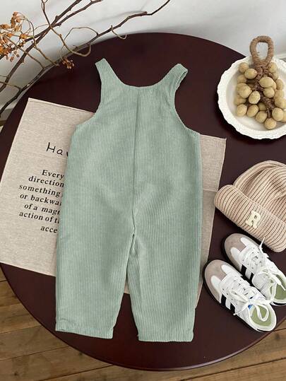 SHEIN بنطلون قصير للأطفال الرضع ملابس رياضية كاجوال فضفاضة مع جيوب وكتف منخفض، مناسب للارتداء في فصلي الخريف والشتاء، للاستخدام الداخلي والخارجي