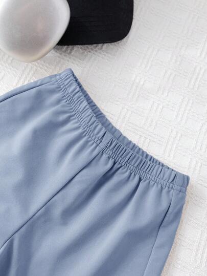SHEIN 3 قطع/مجموعة بيبي بو صيفي كاجوال طباعة حرفية قصيرة الأكمام تي شيرت، شورت خصر مطاطي، حقيبة كروس بودي مجانية
