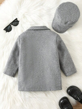 SHEIN اشتر واحد واحصل على واحد مجانًا طفل/طفل ذكر/أنثى 2 قطعة/مجموعة معطف صوفي رمادي سميك مبطن مع قبعة، معطف شتوي، معطف مبطن، طراز بسيط مناسب للجميع، مناسب للارتداء الداخلي والخارجي والتزلج والاستخدام اليومي والرياضة واللعب والحفلات وتصوير الصور والأعياد
