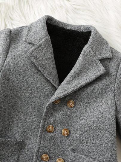 SHEIN اشتر واحد واحصل على واحد مجانًا طفل/طفل ذكر/أنثى 2 قطعة/مجموعة معطف صوفي رمادي سميك مبطن مع قبعة، معطف شتوي، معطف مبطن، طراز بسيط مناسب للجميع، مناسب للارتداء الداخلي والخارجي والتزلج والاستخدام اليومي والرياضة واللعب والحفلات وتصوير الصور والأعياد