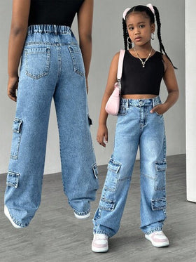SHEIN Explorewe بنطلون جينز قصير مباشر مغسول للفتيات المراهقات الأنيقات والكاجوال