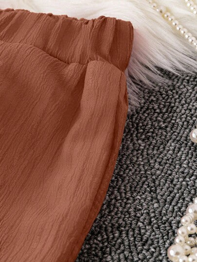 SHEIN LUNE مجموعة قميص وبنطلون من قماش ذو ملمس نسيجي، أكمام طويلة، ذيل منحني، لون أحادي للنساء، 2 قطعة