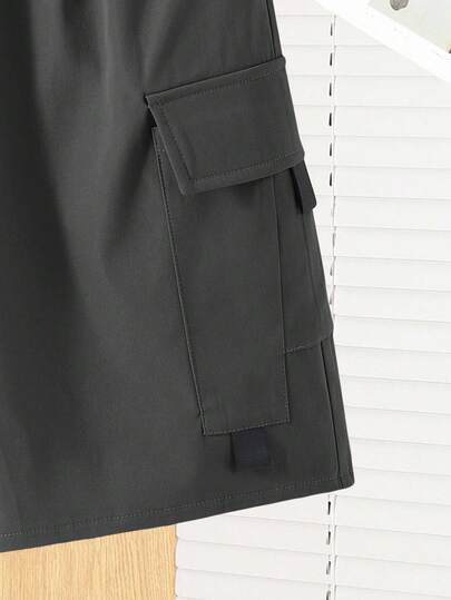 SHEIN شورتات جيب رمادية كاجوال للمراهقين، بطراز رياضي شارع بانك روك بريبي، مناسبة للخروجات الربيعية/الصيفية، الحفلات، مهرجانات الموسيقى