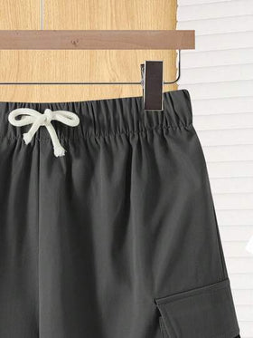 SHEIN شورتات جيب رمادية كاجوال للمراهقين، بطراز رياضي شارع بانك روك بريبي، مناسبة للخروجات الربيعية/الصيفية، الحفلات، مهرجانات الموسيقى