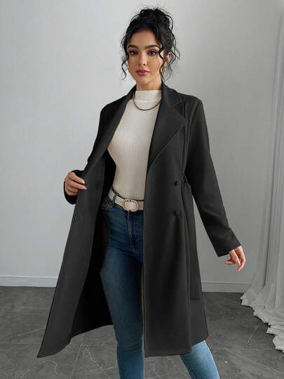 Rafferiza جاكيت نسائية ذات لون أحادي من الجلد المدبوغ المزيف ذات صدر مزدوج وجيوب جانبية عادية