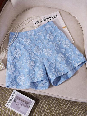 SHEIN LUNE شورتات نسائية فضفاضة بتصميم واسع الساق وطبعة زهرية جاكار