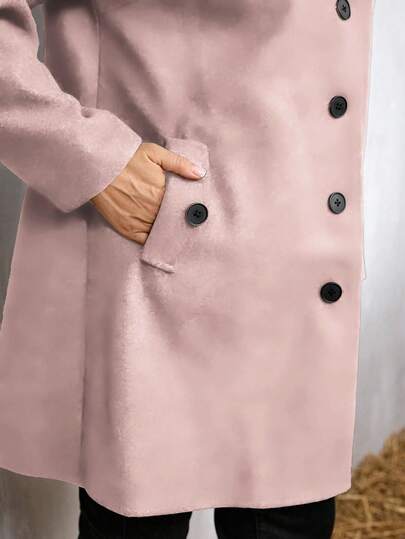 معطف كاجوال طويل الأكمام أحادي الصدر بجيب للنساء ذوات الحجم الكبير، قماش خريفي شتوي للنساء
